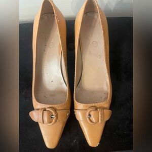 Cole Haan Camel/Tan Leather Pointed-Toe Heels with Buckle